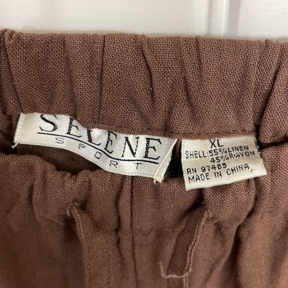 Selene Sport drawstring Pants brown XL Wide Leg bead design linen blend - Picture 3 of 6